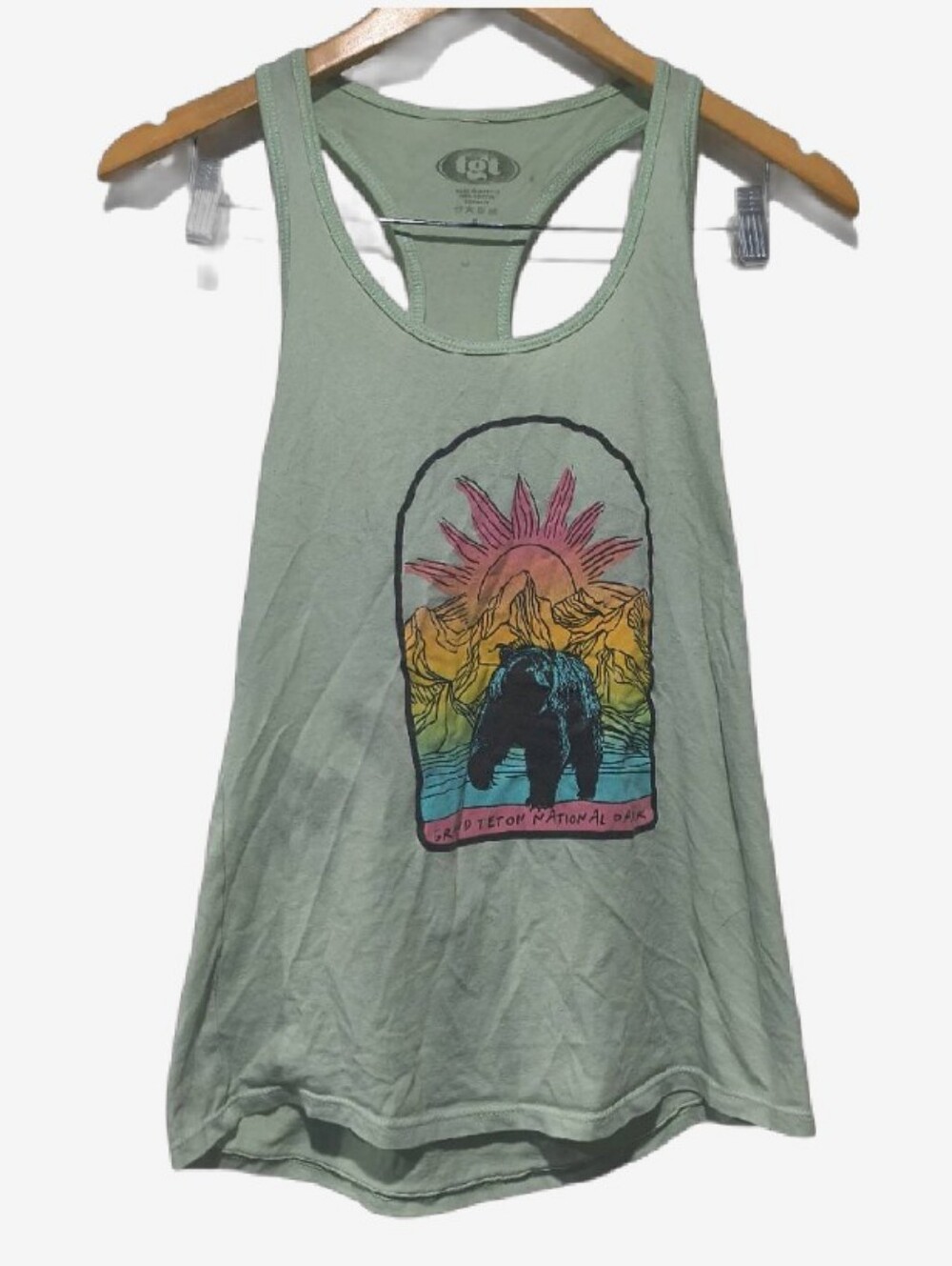 Grand Teton National Park Bear Graphic Racerback Tank Mint Green Size S As-Is